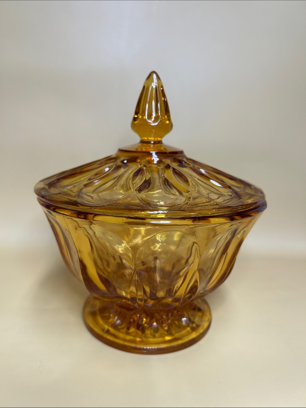 Vintage Anchor Hocking Amber Glass Footed Candy Dish with Lid